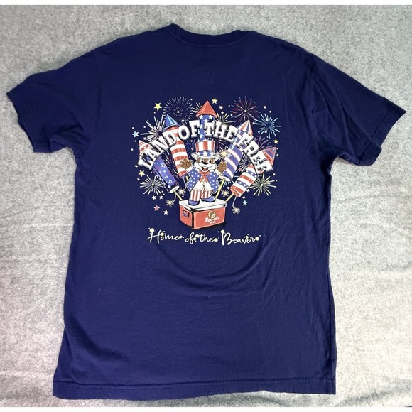 Buc Ees Land of the Free Beaver Patriotic T Shirt Blue Size Medium Buccees - Picture 3 of 7